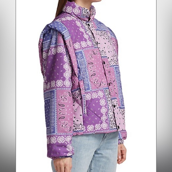 Pistola Callista Purple Pink Quilted Orchid Bandana-Print Puffer Jacket or Vest - Picture 6 of 16